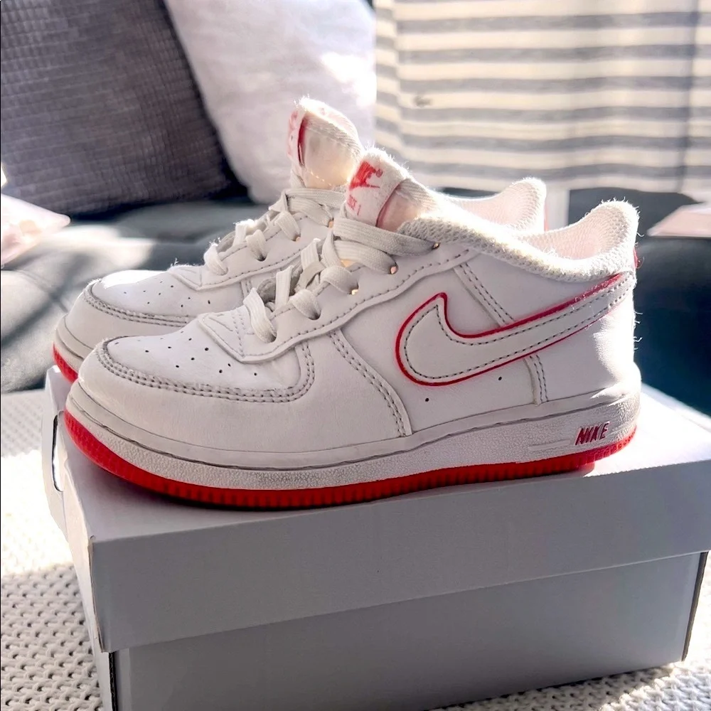 Nike Air Force 1 Kids White and Red Sneakers