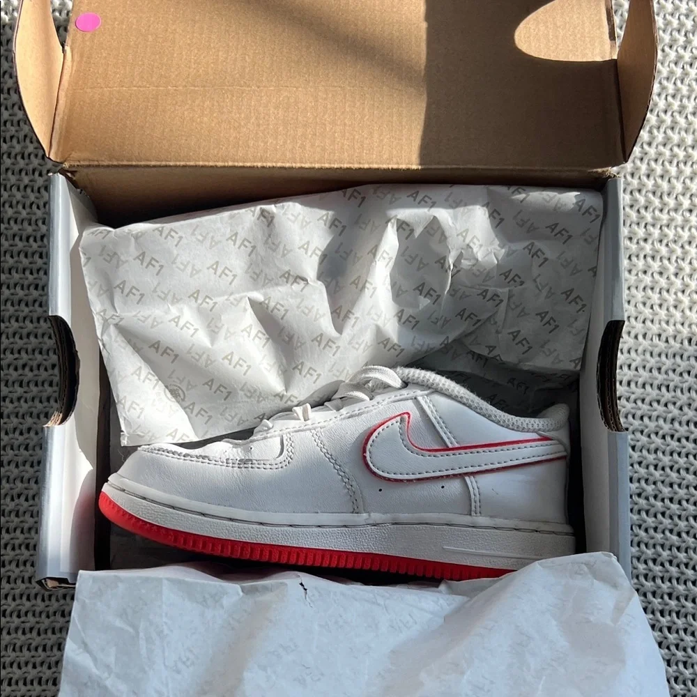 Nike Air Force 1 Kids White and Red Sneakers