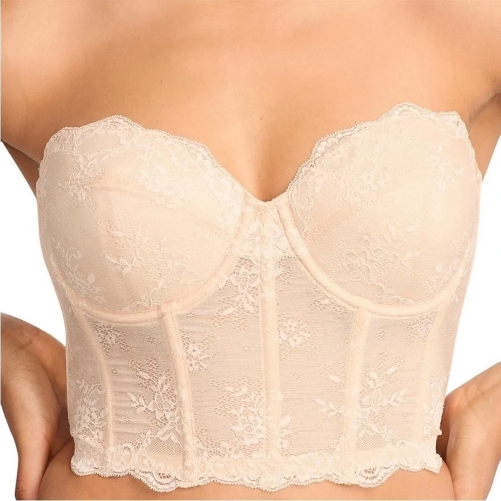 NWT Dominique Tayler Lace Backless and Strapless Bridal Bra Bustier Latte 34D