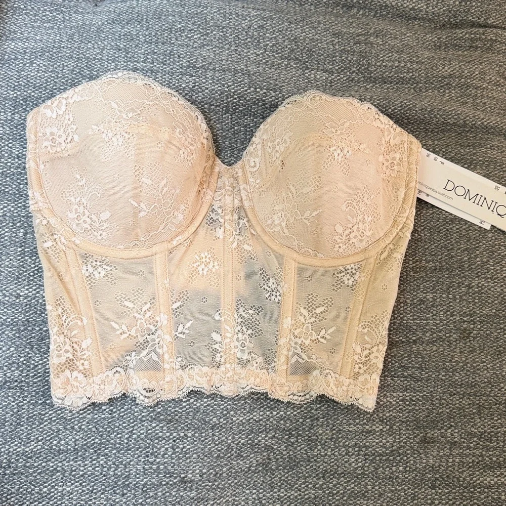 NWT Dominique Tayler Lace Backless and Strapless Bridal Bra Bustier Latte 34D