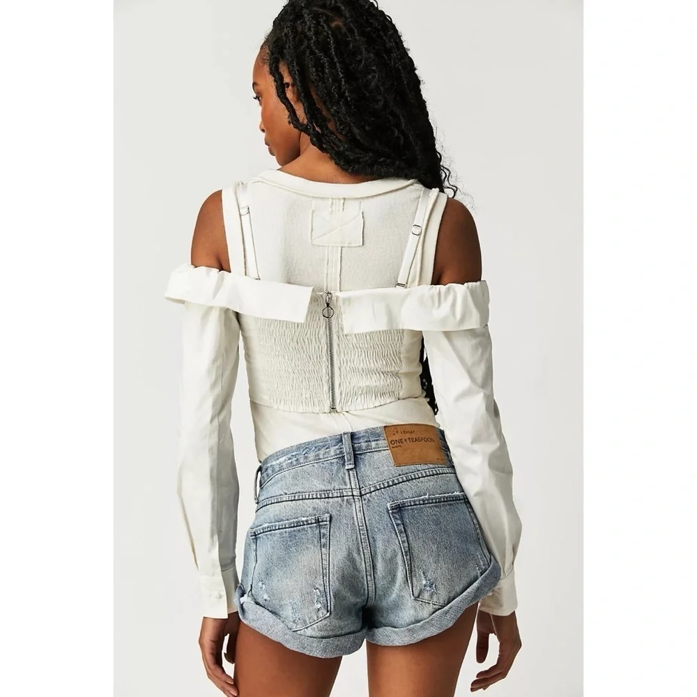 NWT Free People OneTeaspoon Bandits Low Waist Jean Shorts Blue Salty Dog