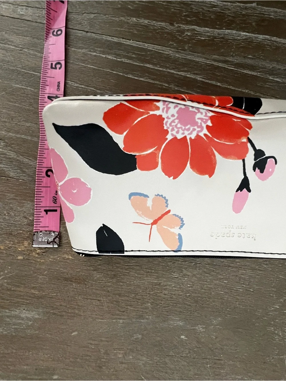 kate spade White Floral Cosmetic Pouch with Red, Blue & Pink Accents