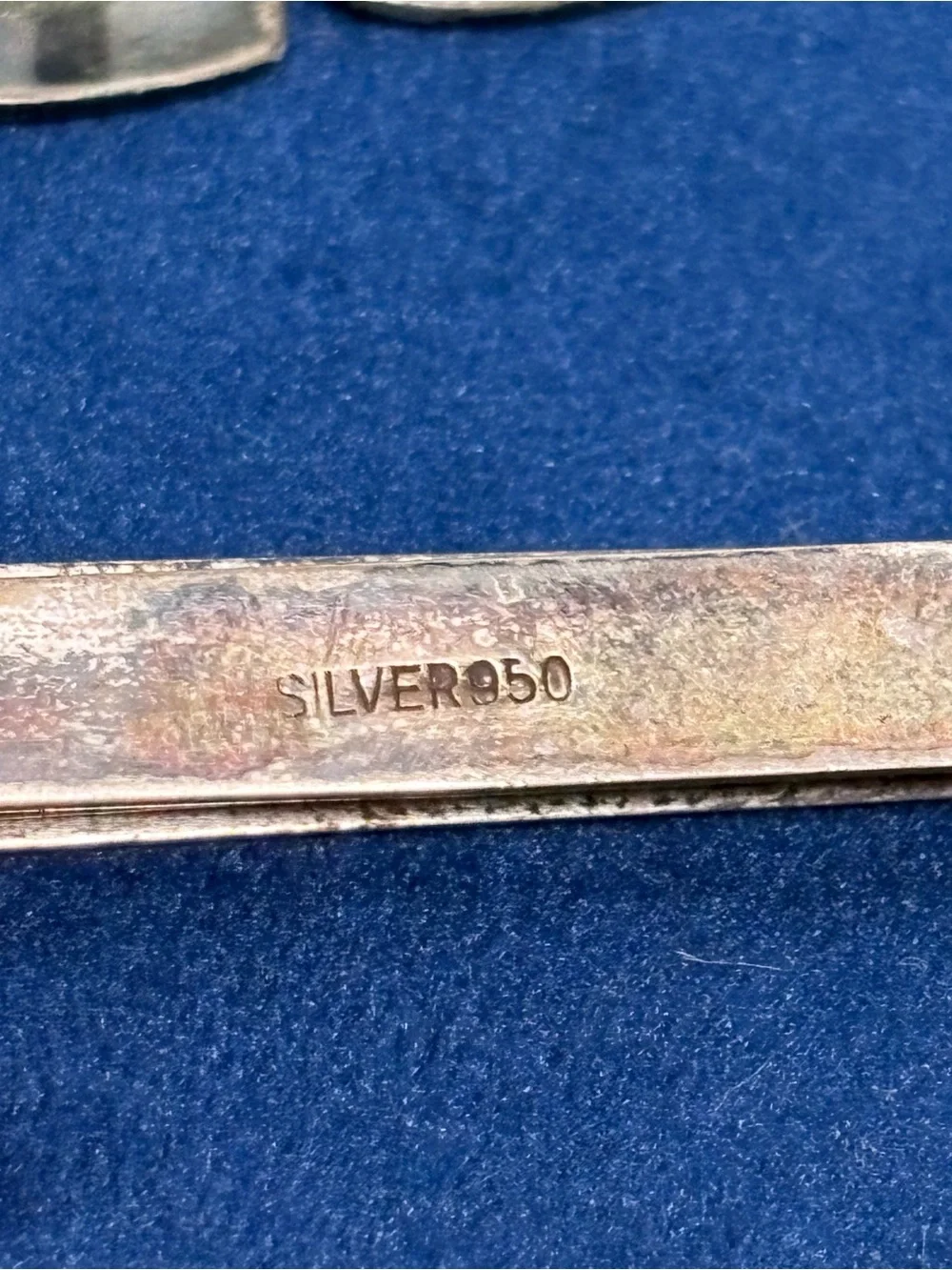 Vintage Silver 950 Engraved Floral Tie Bar & Cufflinks Set Cuff Link