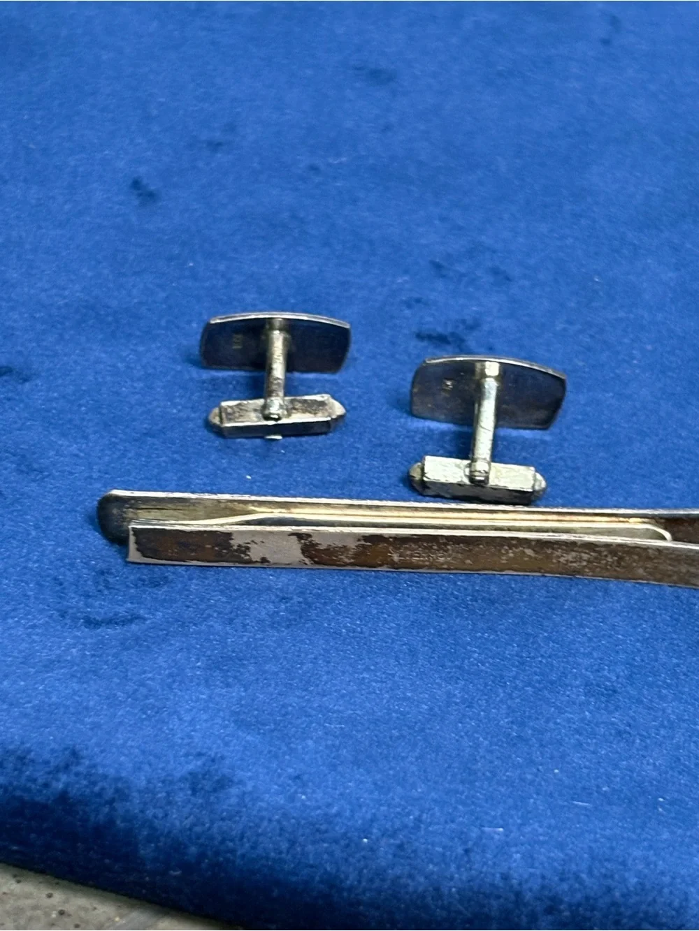 Vintage Silver 950 Engraved Floral Tie Bar & Cufflinks Set Cuff Link